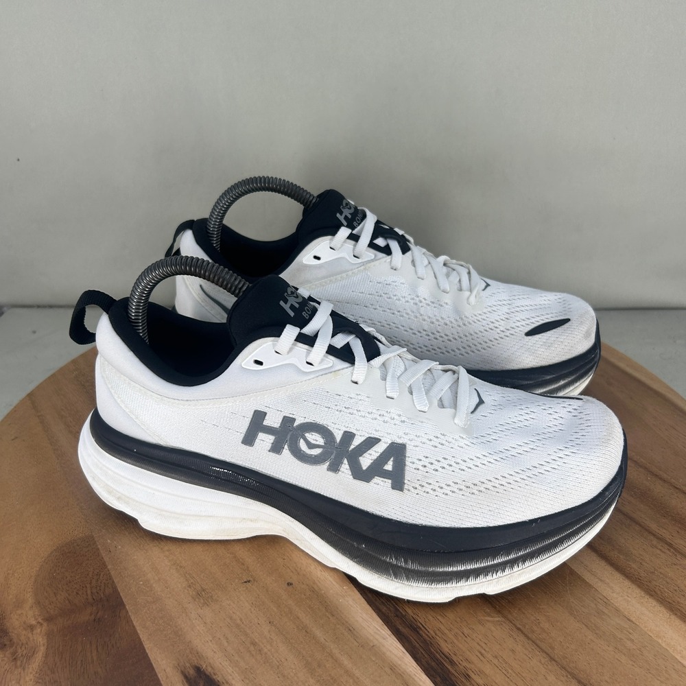 Hoka One One Bondi 8 Mens Running Shoes White Black 1123202 WBLC Size 7.5 D